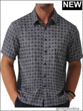 Mens Printed Short Sleeve Button Down Dress Shirt Regular Fit Stretch